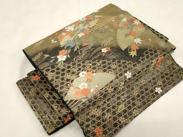 平和屋着物●つけ帯　唐織　扇華春秋文様　金糸　引箔　正絹　逸品　未使用　CABG3126dy