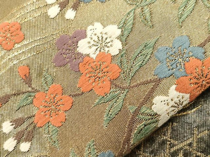 平和屋着物●つけ帯　唐織　扇華春秋文様　金糸　引箔　正絹　逸品　未使用　CABG3126dy