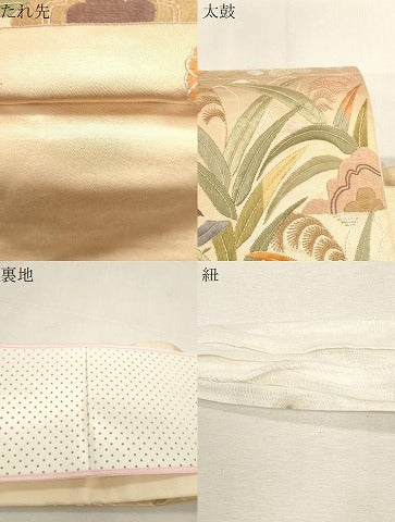 平和屋着物●つけ帯　唐織　花鳥文　銀糸　正絹　逸品　CABG3130dy