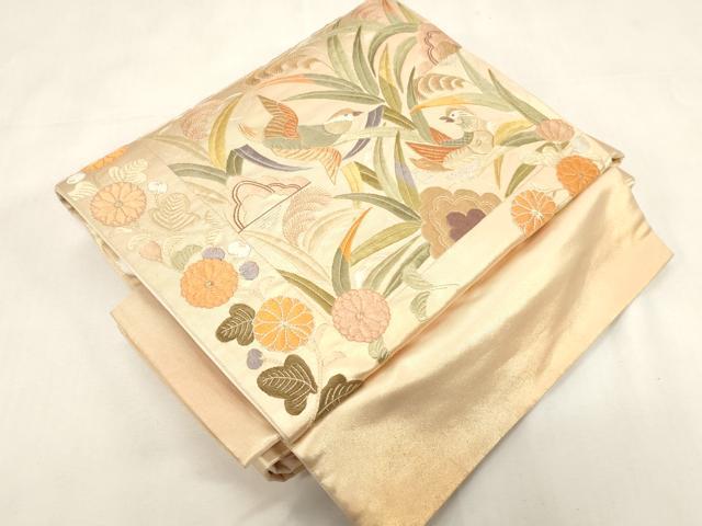 平和屋着物●つけ帯　唐織　花鳥文　銀糸　正絹　逸品　CABG3130dy