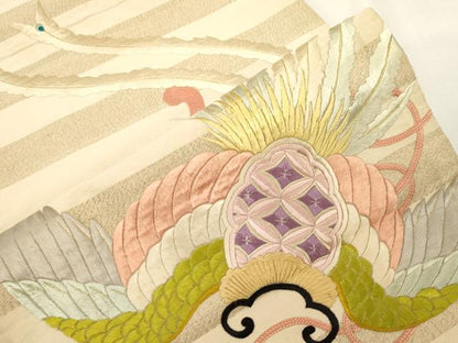 平和屋着物●丸帯　唐織　尾長鳥松文　金糸　正絹　逸品　CABG3131dy