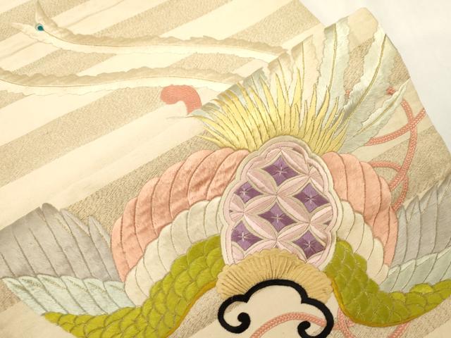 平和屋着物●丸帯　唐織　尾長鳥松文　金糸　正絹　逸品　CABG3131dy
