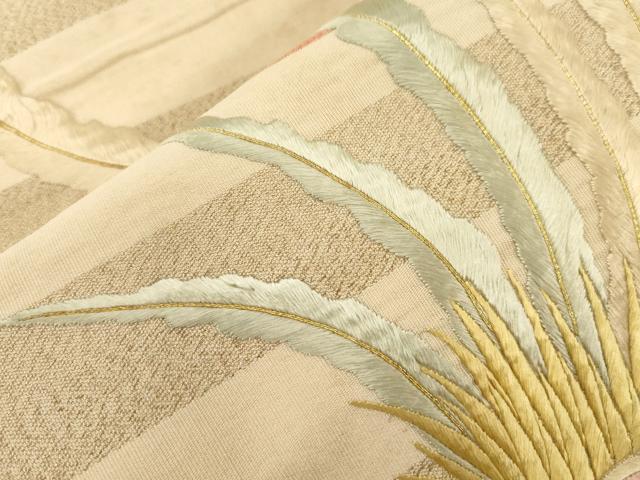 平和屋着物●丸帯　唐織　尾長鳥松文　金糸　正絹　逸品　CABG3131dy