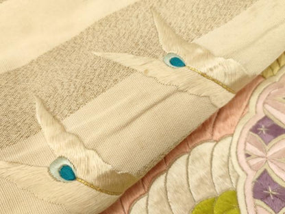 平和屋着物●丸帯　唐織　尾長鳥松文　金糸　正絹　逸品　CABG3131dy
