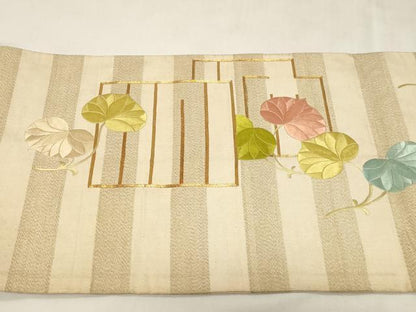 平和屋着物●丸帯　唐織　尾長鳥松文　金糸　正絹　逸品　CABG3131dy