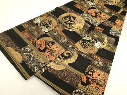 平和屋着物●アンティーク　大正ロマン　丸帯　竜花文　金糸　正絹　逸品　CABG3132dy