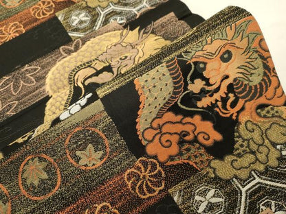 平和屋着物●アンティーク　大正ロマン　丸帯　竜花文　金糸　正絹　逸品　CABG3132dy