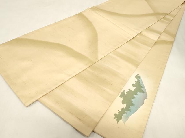 平和屋着物●太鼓柄袋帯　紬地　遠山文　正絹　逸品　未使用　CABG3135dy