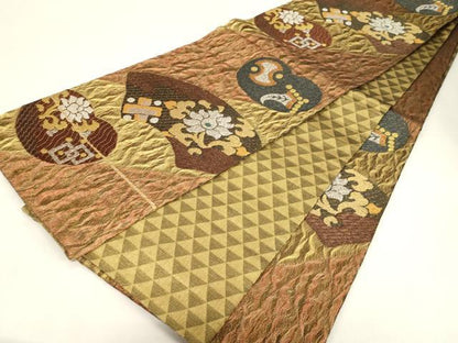 平和屋着物●両面　六通柄袋帯　地紙花文　金銀糸　正絹　逸品　未使用　CABG3136dy