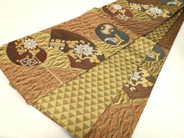 平和屋着物●両面　六通柄袋帯　地紙花文　金銀糸　正絹　逸品　未使用　CABG3136dy