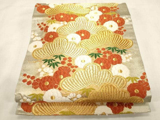 平和屋着物●西陣　河合美術織物謹製　六通柄袋帯　唐織　豊明錦　松竹梅　金糸　引箔　正絹　逸品　CABG3139dy