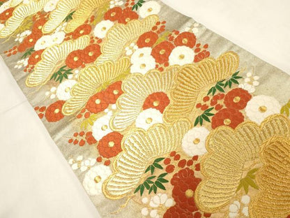 平和屋着物●西陣　河合美術織物謹製　六通柄袋帯　唐織　豊明錦　松竹梅　金糸　引箔　正絹　逸品　CABG3139dy