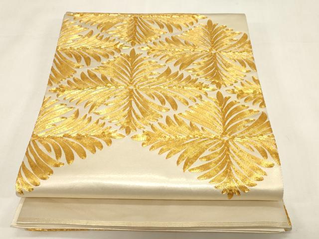 平和屋着物●西陣　川島織物　太鼓柄袋帯　駒刺繍　菱文　金糸　正絹　逸品　CABG3142dy