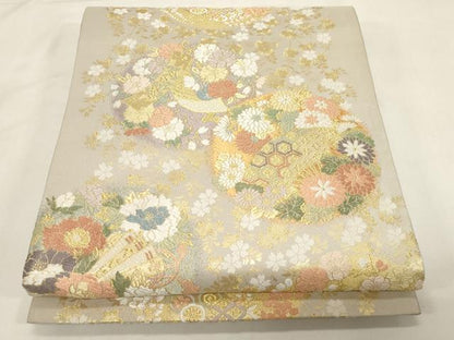平和屋着物●六通柄袋帯　花丸小花文　金糸　正絹　逸品　CABG3154dy