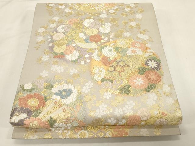 平和屋着物●六通柄袋帯　花丸小花文　金糸　正絹　逸品　CABG3154dy