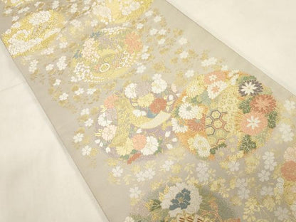 平和屋着物●六通柄袋帯　花丸小花文　金糸　正絹　逸品　CABG3154dy