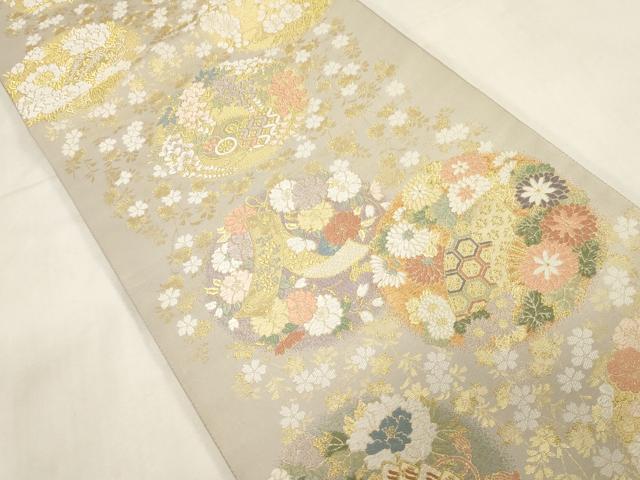 平和屋着物●六通柄袋帯　花丸小花文　金糸　正絹　逸品　CABG3154dy