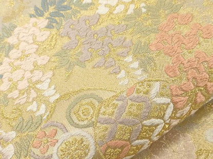 平和屋着物●六通柄袋帯　花丸小花文　金糸　正絹　逸品　CABG3154dy
