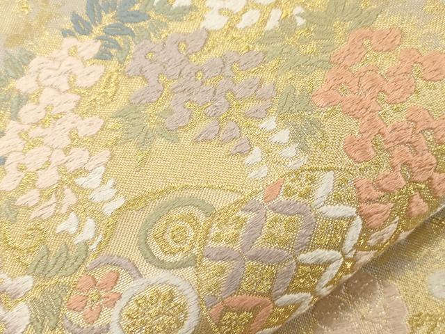 平和屋着物●六通柄袋帯　花丸小花文　金糸　正絹　逸品　CABG3154dy