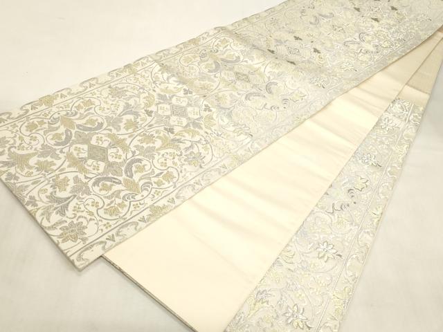 平和屋着物●六通柄袋帯　幾何学花文　プラチナ箔　正絹　逸品　CABG3157dy