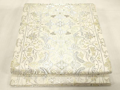 平和屋着物●六通柄袋帯　幾何学花文　プラチナ箔　正絹　逸品　CABG3157dy