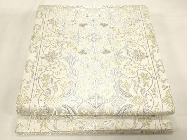 平和屋着物●六通柄袋帯　幾何学花文　プラチナ箔　正絹　逸品　CABG3157dy