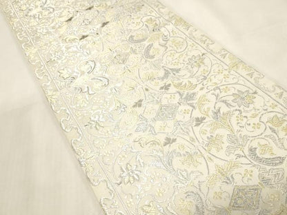 平和屋着物●六通柄袋帯　幾何学花文　プラチナ箔　正絹　逸品　CABG3157dy