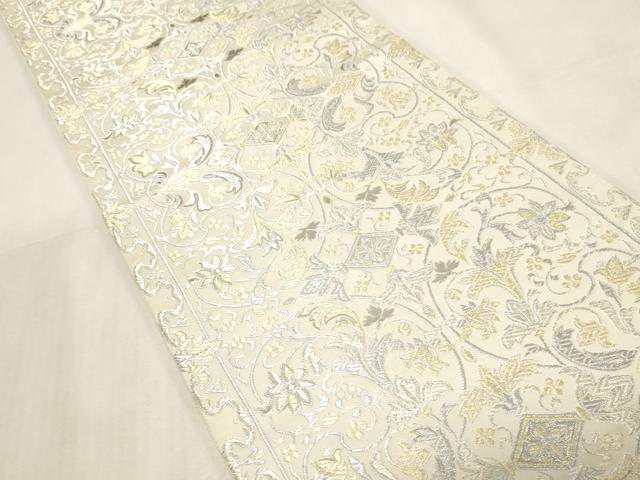平和屋着物●六通柄袋帯　幾何学花文　プラチナ箔　正絹　逸品　CABG3157dy