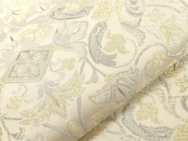 平和屋着物●六通柄袋帯　幾何学花文　プラチナ箔　正絹　逸品　CABG3157dy