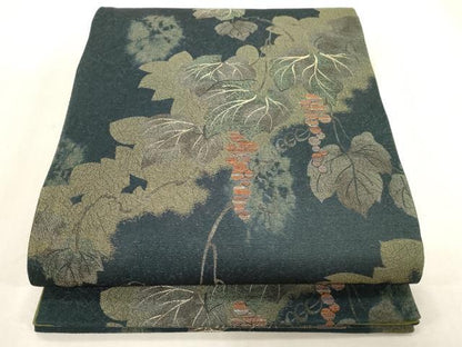 平和屋着物●両面　六通柄袋帯　葡萄蔦の葉文　金糸　正絹　逸品　CABG3160dy
