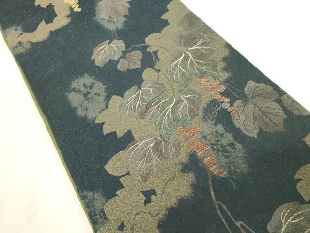 平和屋着物●両面　六通柄袋帯　葡萄蔦の葉文　金糸　正絹　逸品　CABG3160dy