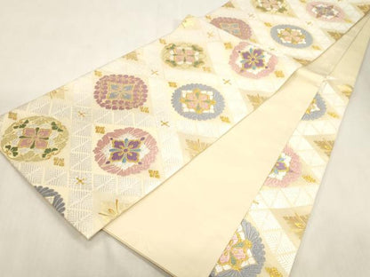 平和屋着物●六通柄袋帯　つづれ唐織　新小石丸　菱花文　金糸　正絹　逸品　未使用　CABG3163dy