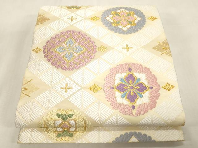 平和屋着物●六通柄袋帯　つづれ唐織　新小石丸　菱花文　金糸　正絹　逸品　未使用　CABG3163dy