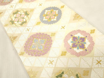 平和屋着物●六通柄袋帯　つづれ唐織　新小石丸　菱花文　金糸　正絹　逸品　未使用　CABG3163dy