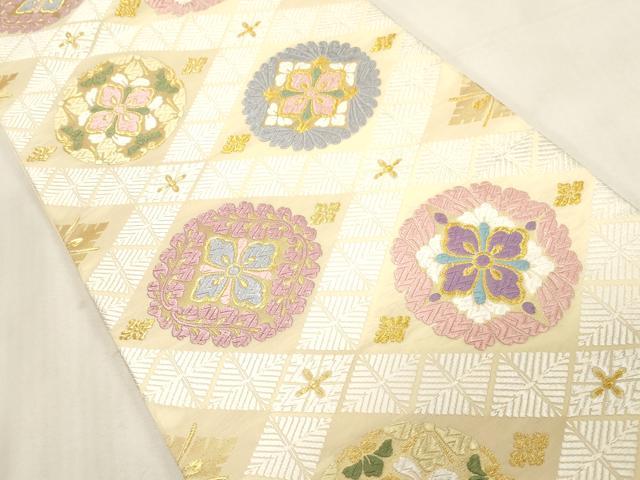 平和屋着物●六通柄袋帯　つづれ唐織　新小石丸　菱花文　金糸　正絹　逸品　未使用　CABG3163dy
