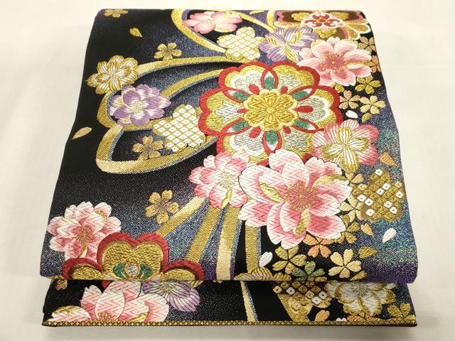 平和屋着物●六通柄袋帯　唐織　舞花文　金糸　正絹　逸品　CABG3166dy