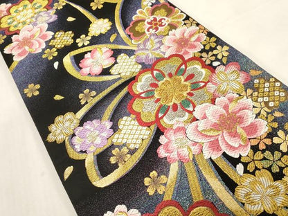 平和屋着物●六通柄袋帯　唐織　舞花文　金糸　正絹　逸品　CABG3166dy