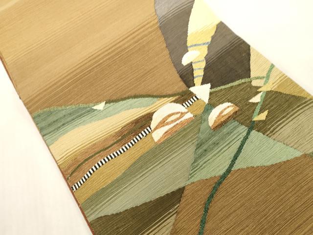 平和屋着物●両面　太鼓柄袋帯　紬地　幾何学文　正絹　逸品　CABG3171dy
