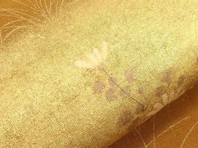 平和屋着物●太鼓柄袋帯　紬地　草花文　金彩　正絹　逸品　CABG3174dy