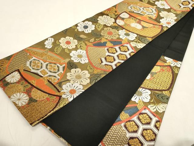 平和屋着物●六通柄袋帯　唐織　糸巻き花文　金糸　正絹　逸品　CABG3175dy