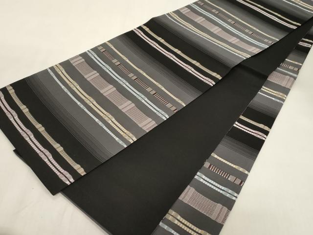 平和屋着物●全通柄袋帯　吉野間道　黒地　正絹　逸品　CABG3184dy