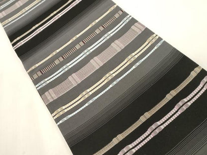 平和屋着物●全通柄袋帯　吉野間道　黒地　正絹　逸品　CABG3184dy