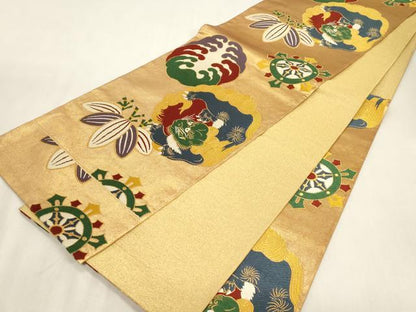 平和屋着物●西陣　さかした謹製　六通柄袋帯　唐織　御門綴　栄唐獅子門　金糸　証紙付き　三越扱い　正絹　逸品　未使用　CABG3185dy