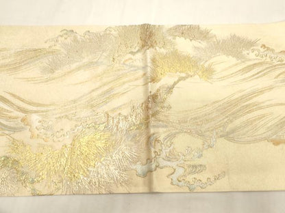 平和屋着物●金彩友禅　卓越技能者・名工・和田光正　六通柄袋帯　立波枝松文　金銀彩　正絹　逸品　CABG3188dy