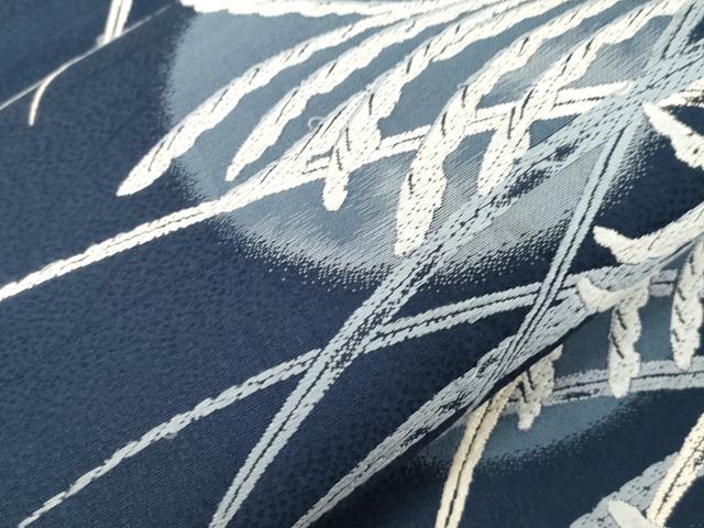 平和屋着物●六通柄袋帯　唐織　藍染　草木文　正絹　逸品　CABG3189dy