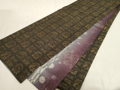 平和屋着物●両面　全通柄袋帯　幾何学丸文　金糸　正絹　逸品　未使用　CABG3191dy