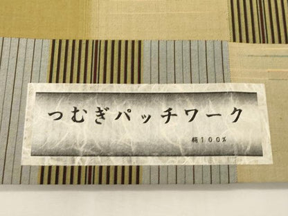 平和屋着物●西陣　両面　全通柄袋帯　つむぎパッチワーク　格子柄　証紙付き　正絹　逸品　未使用　CABG3192dy