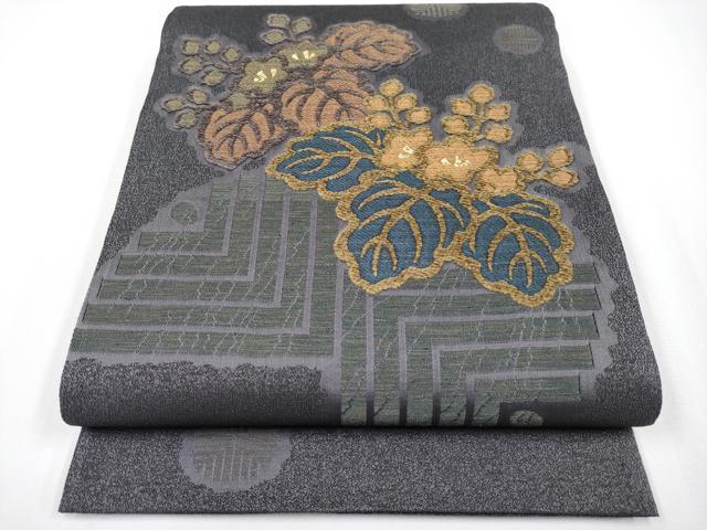 平和屋着物●六通柄袋帯　紬美術館　モール織　桐　金糸　正絹　逸品　CABG3201tx