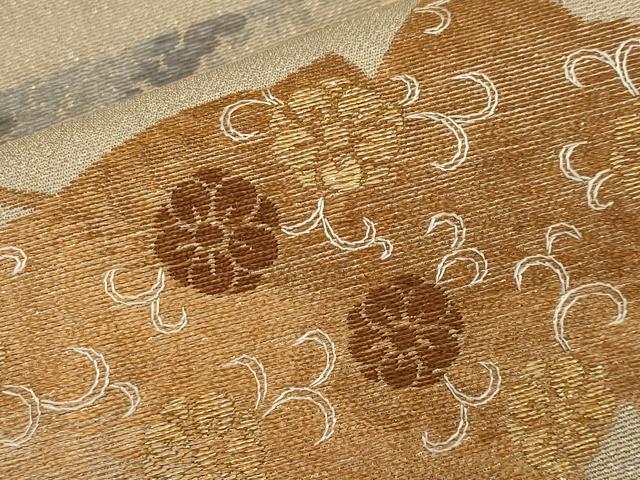 平和屋着物●アンティーク　大正ロマン　丸帯　引き抜き帯　総刺繍　舞蝶花鳥唐草文　金糸　正絹　逸品　CABG3204tx