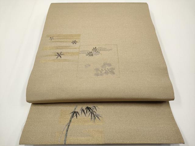 平和屋着物●アンティーク　大正ロマン　丸帯　引き抜き帯　総刺繍　舞蝶花鳥唐草文　金糸　正絹　逸品　CABG3204tx